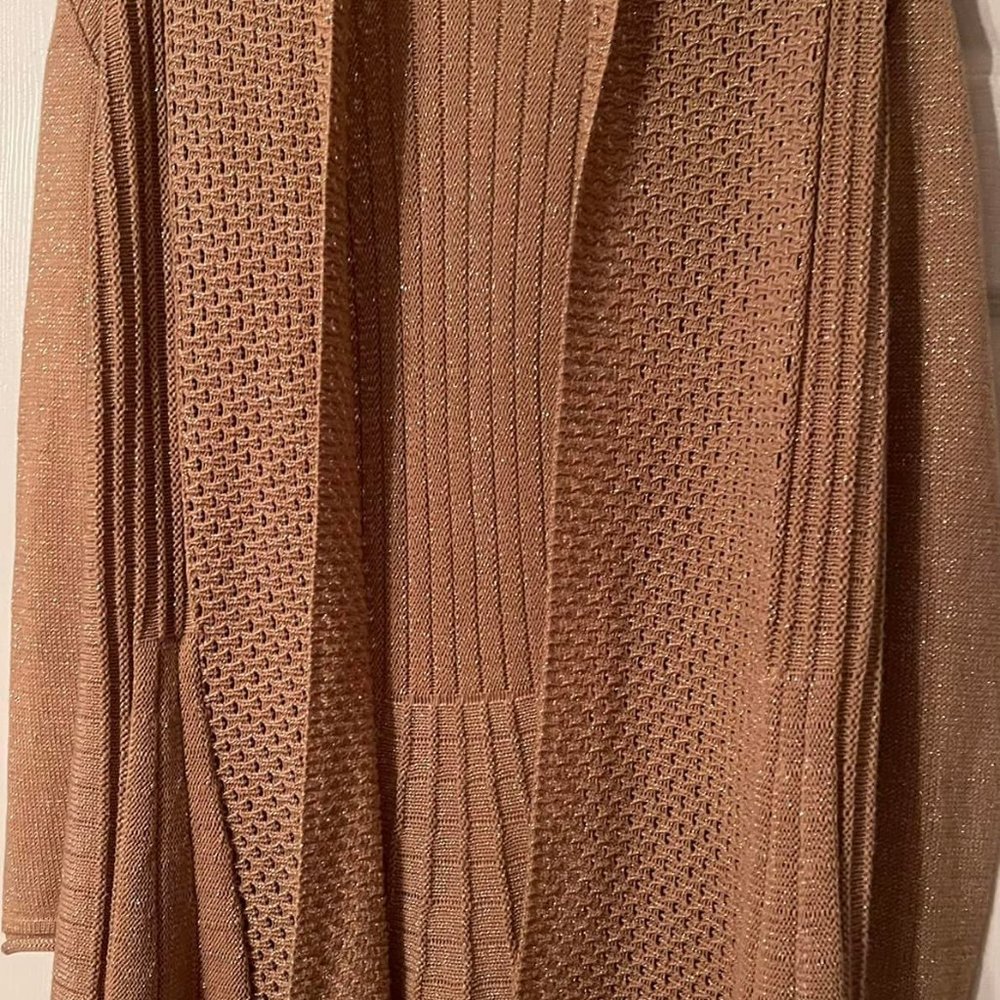 WOMEN'S LONG SWEATER JACKET...  shimmery GOLD.  like new.